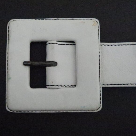 vtg SAINT LAURENT Rive Gauche white leather belt XS S - Picture 4 of 9